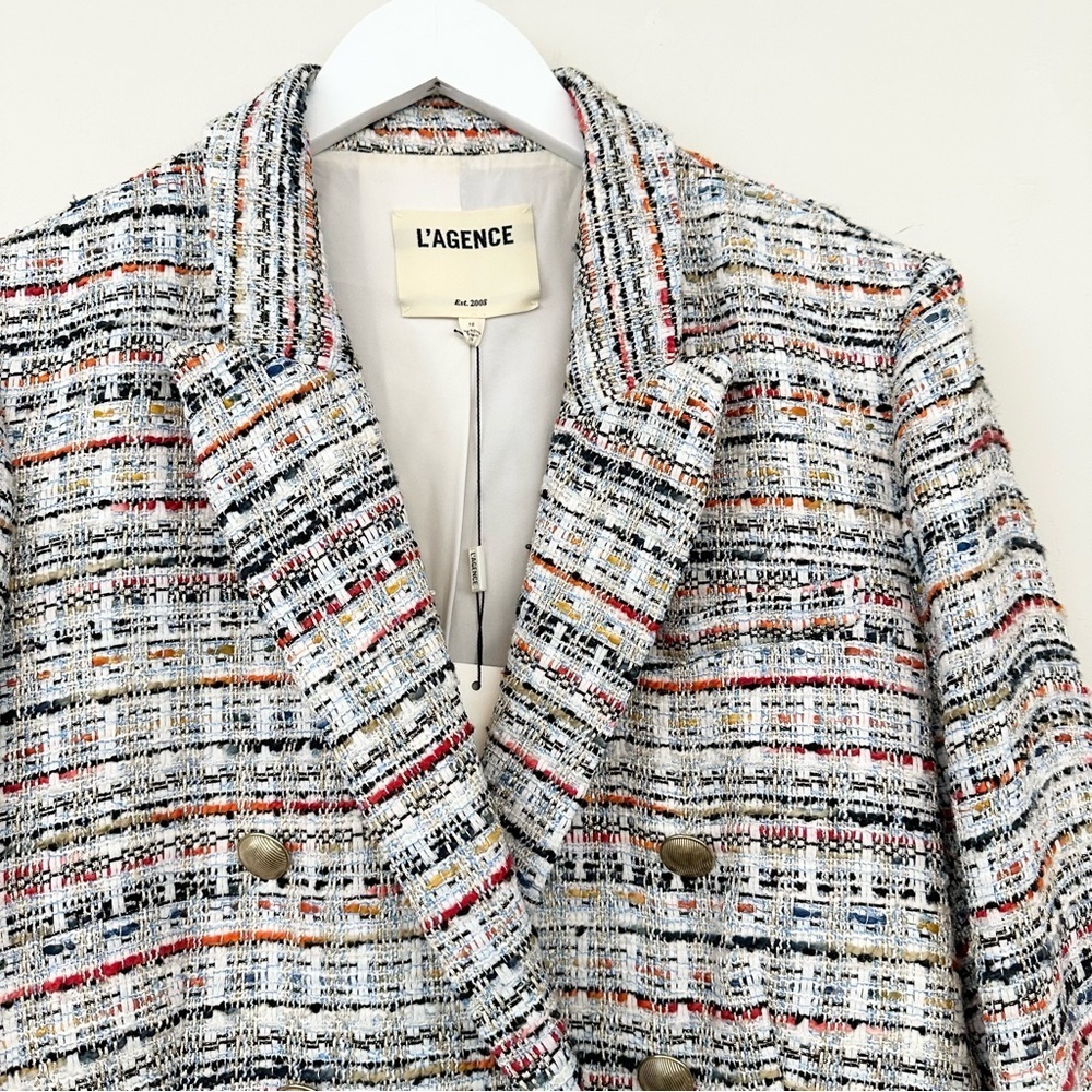 L'AGENCE Kenzie Double Breasted Blazer in Orange & Blue Multi - Picture 5 of 16